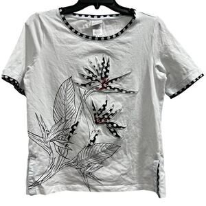 MADELEINE MODE boutique couture White embroidered floral dress tee sz 10